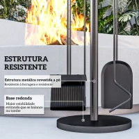 Outsunny Conjunto de Ferramentas para Lareira com 5 Peças Acessórios para Lareira de Metal com Escova Pá Tenaz Atiçador e Suporte Ø25x54 cm Preto(m-5)