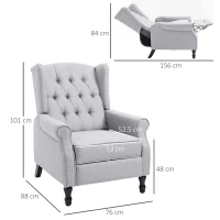 HOMCOM Recliner Armchair, Vintage Reclining Chair with Nail Head Trim, Wingback Chair with Button Tufted Back and Footrest, for Living Room, Light Grey(m-3)