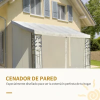 Outsunny Pérgola  4x3m  montado na parede com cortinas laterais Malha com zíper 4 orifícios de drenagem exterior Bege(m-4)