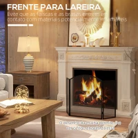 HOMCOM Frente para Lareira de 3 Painéis Protetor para Lareira Dobrável com Estrutura de Aço 96x62 cm Preto(m-4)