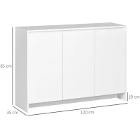 HOMCOM Móvel Aparador com 3 Portas Prateleiras Ajustáveis e Suporte com Fecho Suave para Televisores 120x35x85 cm Branco(m-3)