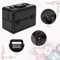 HOMCOM Estojo de Maquilhagem Organizador de Cosméticos Profissional Caixa de Produtos de Beleza Portátil 35,5x20x25,5 cm Preto(m-4)