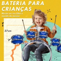 AIYAPLAY Bateria Infantil com Banco Bateria para Crianças acima de 3 Anos com Pedal e Baqueta Desenho de Estrelas 65x22x57 cm Azul(m-4)