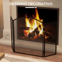 HOMCOM Frente para Lareira de 3 Painéis Protetor para Lareira Dobrável com Estrutura de Aço 96x62 cm Preto(m-6)