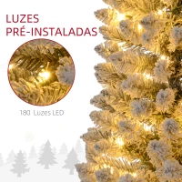 HOMCOM Árvore de Natal 210 cm Árvore de Natal Artificial Nevada com 180 Luzes LED 405 Ramos Verde e Branco(m-5)