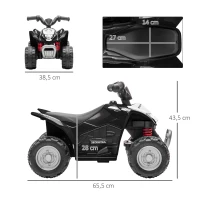 AIYAPLAY Quadriciclo Elétrico HONDA para Crianças Bateria 6V com Faróis LED Buzina Velocidade de 2,8km/h 65,5x35,5x43,5 cm Branco e Preto(m-3)