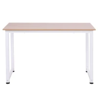 HOMCOM Secretária Moderna Mesa de Estudo com Estrutura de Aço e Pés Ajustáveis Mesa de Computador 120x60x76 cm Branco e Madeira(m-9)