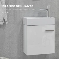 HOMCOM Móvel de Casa de Banho com Lavatório Móvel de Casa de Banho com Porta com Fechamento Suave e Armário 40x23x50 Branco Brilhante(m-6)