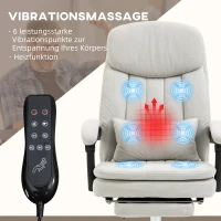 Vinsetto Bureaustoel met Massage- en Warmtefunctie, Ergonomisch, 66x67x110-118cm, Crèmewit(m-4)