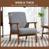 HOMCOM Armchair with Wide Seat, Boucle Accent Chair, Thick Padded Occasional Chair with Solid Wood Frame for Living Room Bedroom Home Office Reception Balcony, Grey(m-4)
