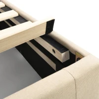 Upholstered Double Bed with LED Light, Bedside Pocket Design, Four Storage Drawers, Slatted Frame, Linen, 139.4x197.5x107 cm, Beige(m-11)