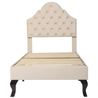 Upholstered Single Chair Bed with Adjustable Headboard, Velvet Fabric, Wooden Slat Frame, Easy Assembly, 90x193x124 cm, Beige(m-12)
