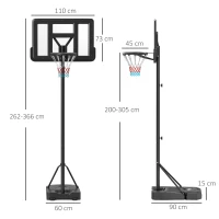 SPORTNOW Height Adjustable Basketball Stand Net Set System, Freestanding Basketball Hoop and Stand w/ Wheels, 200-305cm - Black(m-3)