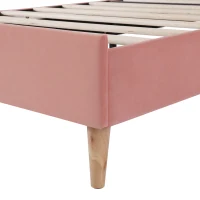 Upholstered Girls Bed with Slatted Frame and Adjustable Headboard, Velvet Pink Bed, Easy Assembly, 90x196.5x118.5 cm, Pink(m-12)