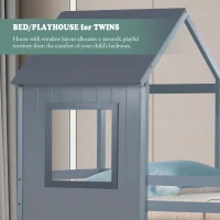 Wooden Mid Sleeper Beds with Treehouse Canopy, Ladder and Guard Rail, Bunk Beds for Kids with Space-Saving Design, 206x97.8x209 cm, Grey(m-4)