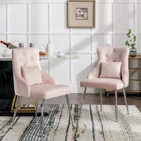 Button Pattern Modern Accent Dining Chair with Metal Legs and Lumbar Cushion, Upholstered Armchair, 54.5x58.5x87.5 cm, Pink(m-5)