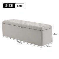 Upholstered Wood Double Bed with Storage, Hydraulic Lever and Bench, Linen Fabric Ottoman Bed Frame, 136x197x102.5 cm, Light Grey(m-4)