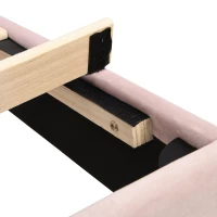 Velvet Upholstered Single Bed with Golden Iron Legs, Shell-Like Headboard, Adjustable Height, Wooden Slatted Frame, 95x195x130 cm, Pink(m-11)