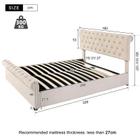 5ft King Size Luxurious Velvet Button Tufted Sleigh Bed with Hidden Storage, Adjustable Headboard, and Sturdy Frame, 160x228x107 cm, Beige(m-3)