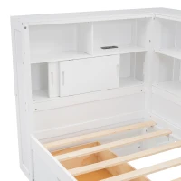 Multifunctional Single Bed Platform Bed with Trundle, Bookcase, USB Port, and Storage Drawers, 216x123x110 cm, White(m-9)