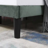 Velvet Upholstered Wooden Double Bed Frame with High Headboard, Soft Linen, Steel Frame, Slat Bed for Bedroom, 142x197x96 cm, Green(m-10)