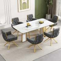 Set of 6 Luxurious Velvet Dining Chairs with Metal Legs, Modern Minimalist Swivel Armchairs, 63x50x87 cm, Gray(m-1)