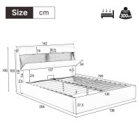 Fashion Double Bed Frame with Storage, Hydraulic Lift, Concealed Headboard Space and PU Material, 142x206x105 cm, Cream White(m-3)
