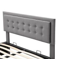 Upholstered Double Bed with Velvet Fabric, Adjustable Headboard and Large Storage Space, 141x190x101 cm, Grey(m-7)