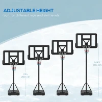 SPORTNOW Height Adjustable Basketball Stand Net Set System, Freestanding Basketball Hoop and Stand w/ Wheels, 200-305cm - Black(m-5)