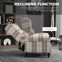 HOMCOM Wingback Recliner Armchair for Living Room, Pushback Reclining Chair with Round Armrests, Footrest and Rubber Wood Legs, Khaki(m-4)