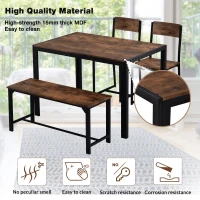 Dining Room Table with Chairs and a Bench, Retro Kitchen Dining Set with Steel Frame, 115x75x76 cm, Brown(m-6)