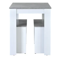 Table and Chairs Set with 2 Benches and Artificial Marble Top, Compact Design Dining Set, Easy Assembly, 108x65x75 cm, Gray(m-12)