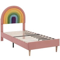 Upholstered Girls Bed with Slatted Frame and Adjustable Headboard, Velvet Pink Bed, Easy Assembly, 90x196.5x118.5 cm, Pink(m-2)