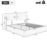 Stylish Upholstered Double Bed with Hydraulic Storage, Gold Edge Ear Design, PU Material, Slat Frame and Headboard, 143x198x106 cm, Black(m-3)