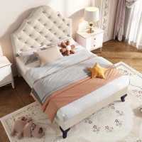 Upholstered Single Chair Bed with Adjustable Headboard, Velvet Fabric, Wooden Slat Frame, Easy Assembly, 90x193x124 cm, Beige(m-6)