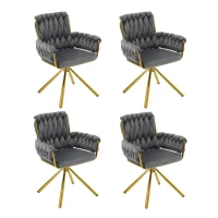 Set of 4 Luxurious Velvet Swivel Dining Chairs with Metal Legs and Raised Backrest, 63x50x87 cm, Gray(m-2)