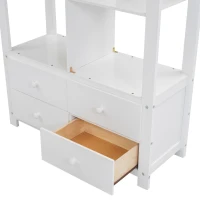Single Loft Bed with Desk and Drawers, 3ft Pine Wood Children's Bed with Storage Compartments and Anti-Fall Railings, 196x100x164.5 cm, White(m-12)
