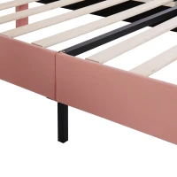 Upholstered Girls Bed with Slatted Frame and Adjustable Headboard, Velvet Pink Bed, Easy Assembly, 90x196.5x118.5 cm, Pink(m-10)