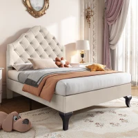 Upholstered Single Chair Bed with Adjustable Headboard, Velvet Fabric, Wooden Slat Frame, Easy Assembly, 90x193x124 cm, Beige(m-1)
