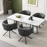 Set of 2 Velvet Swivel Dining Room Chairs with Metal Legs, Kitchen Chairs with 360° Ergonomic Design, 61x51.5x71 cm, Gray(m-5)