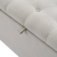 Upholstered Wood Double Bed with Storage, Hydraulic Lever and Bench, Linen Fabric Ottoman Bed Frame, 136x197x102.5 cm, Light Grey(m-11)