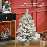 HOMCOM Kerstboom 90 cm, LED-Verlichting, Sneeuwtakken, Dennenappels, Vlamvertragend, Betonnen Voet(m-4)