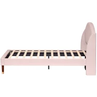 Upholstered Pink Bed with Slatted Frame and Headboard, Velvet Fabric Girls Bed, Easy Assembly, 100x196x108 cm, Pink(m-11)