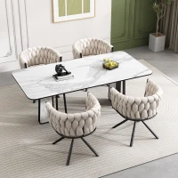 Set of 4 Velvet Dining Chairs with Metal Legs, 360° Swivel, Ergonomic Design, Luxurious and Modern, 61x51.5x71 cm, Beige(m-1)