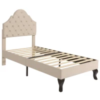 Upholstered Single Chair Bed with Adjustable Headboard, Velvet Fabric, Wooden Slat Frame, Easy Assembly, 90x193x124 cm, Beige(m-2)