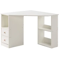 L-Shaped Corner Computer Desk with Large Storage Space, Study Desk for Home Office, 90x90x72 cm, White(m-2)