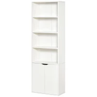 HOMCOM Estante para Livros com 4 Compartimentos Abertos e 1 Armário com 2 Prateleiras Armazenamento Livros Plantas para Sala de Estar Escritório 59x29x180cm Branco(m-10)