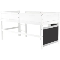 Children's Bunk Bed with Blackboard and Shelf, Pinewood Frame, Kids Storage Solution, 196x98x110 cm, White(m-13)