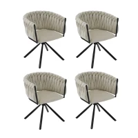 Set of 4 Velvet Dining Chairs with Metal Legs, 360° Swivel, Ergonomic Design, Luxurious and Modern, 61x51.5x71 cm, Beige(m-2)