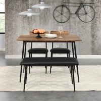 Industrial Dining Table and Chairs Set with Bench, Retro Kitchen Dining Set, MDF and Steel Frame, 110x70x79 cm, Brown(m-8)